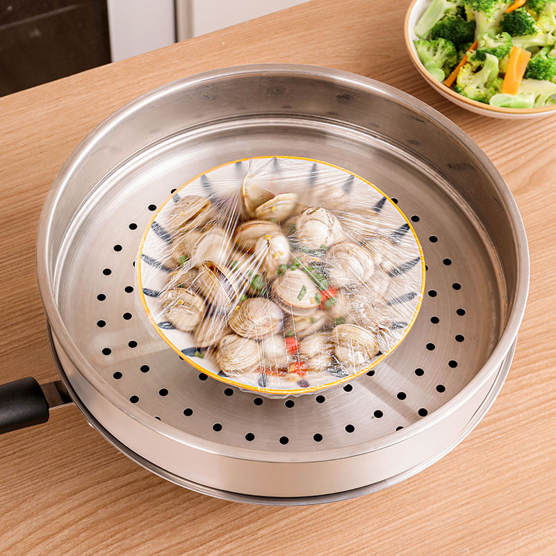 Disposable Plate Bowl Cover Transparent PE Plastic Food Fresh Bowl Food Cover Disposable Plastic Wrap Bowl Cover