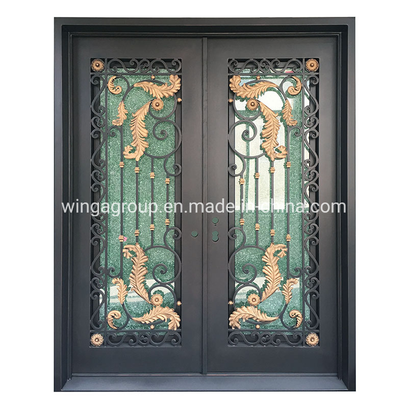 Square Custom Exterior Double Wrought Iron Steel Security Glass Door