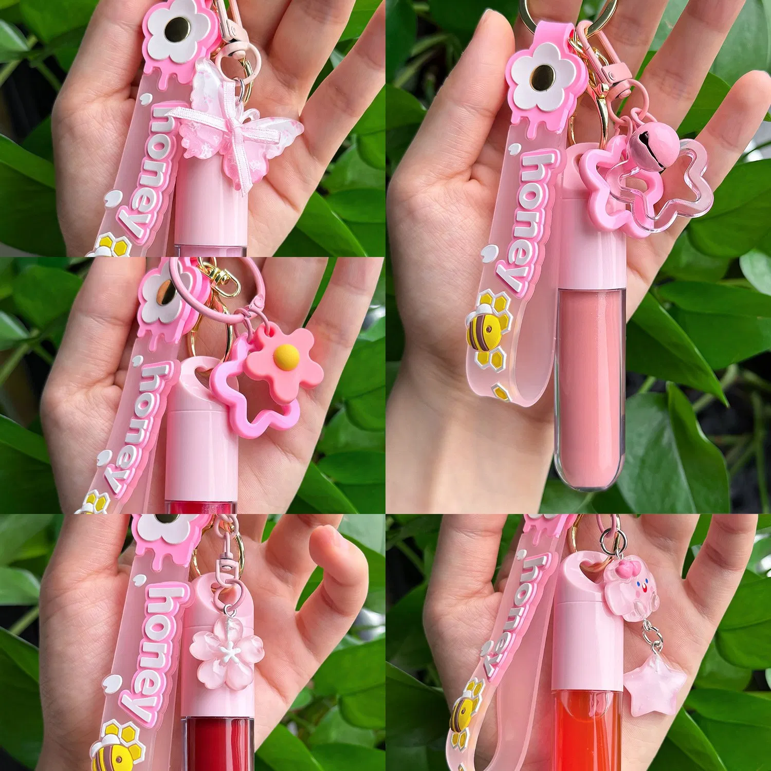 Herbal Liquid Lip Gloss with Key Chain Long Lasting Glossy Custom Logo Keychain Lip Gloss