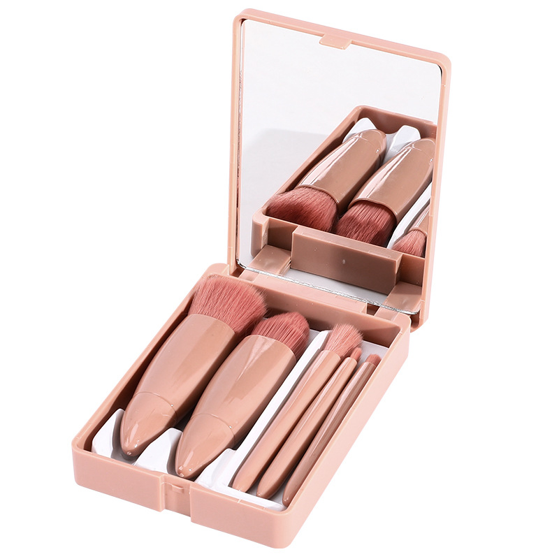 Mini Portable Morandi Box Makeup Brush 5 Makeup Mirror Girl Travel Box Makeup Brush