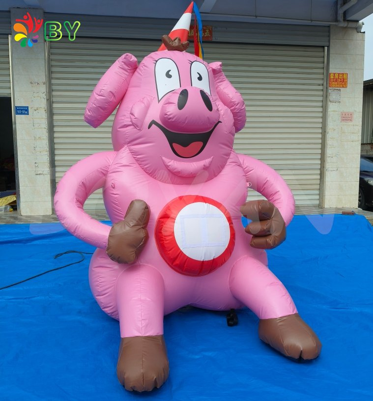 Lovely Giant Shopping Mall Inflatable Pink Pig Cartoon Inflable for Restaurant Decoration