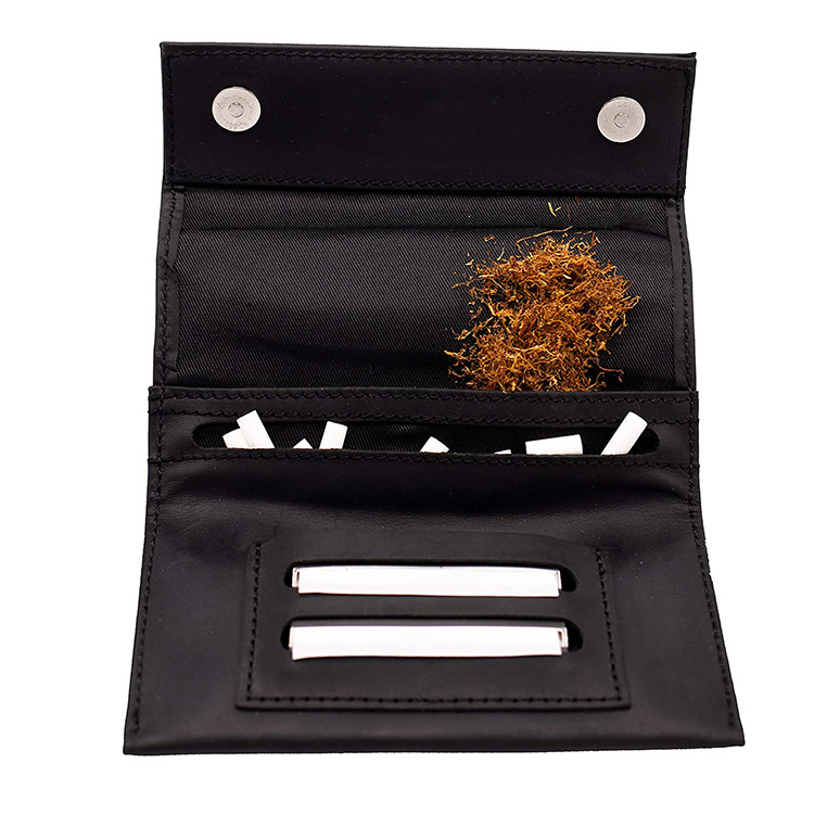 Eg1009 Wholesale Crazy Horse Packaging Resealable Custom Empty Smoking Rolling Pouches Cigarette Roll up Bag Leather Tobacco Pouch