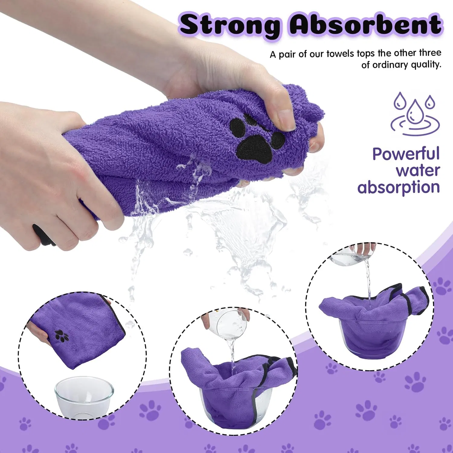 Free Sample 100% Pure Microfiber Dog Towel Cozy Washable Quick Dry Absorbent Custom Pet Bath Towel