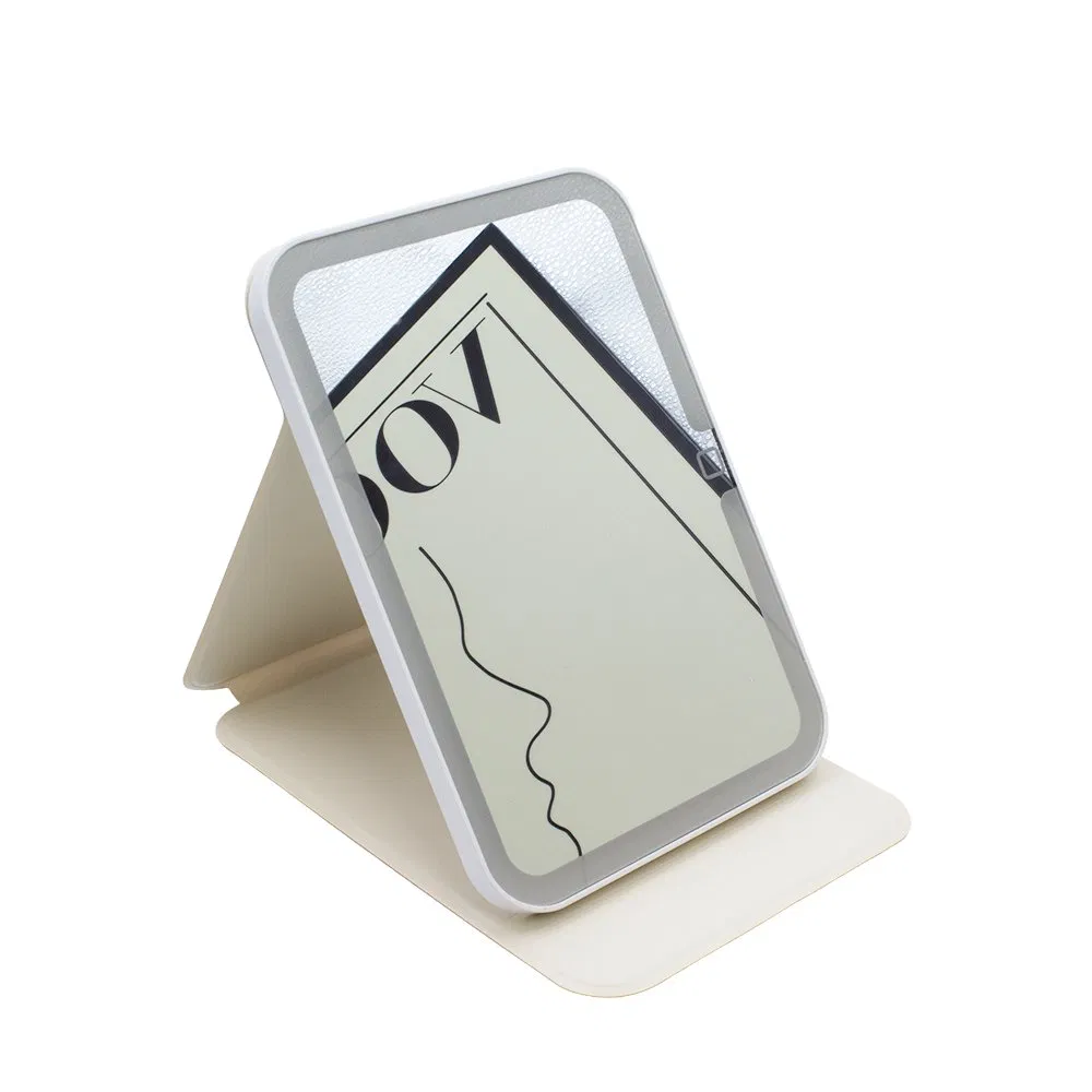 LED Square Case Travel Makeup Mirror with Three-Color Lighting