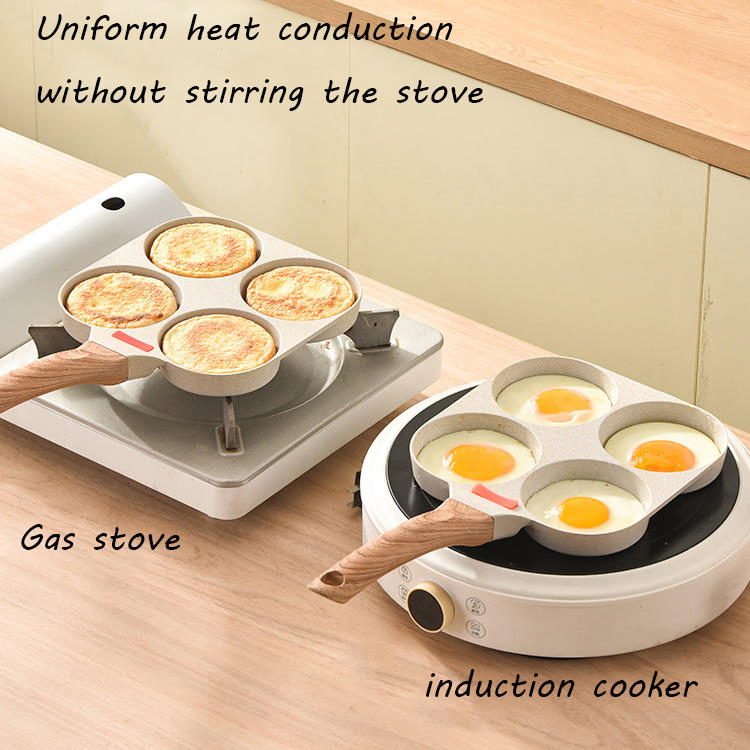 Good Selling 4-Hole Square Non-Stick Egg Frying Pan Breakfast Maker for Pancake Cooking Aluminummetal Glass Inqredients Pot Pan