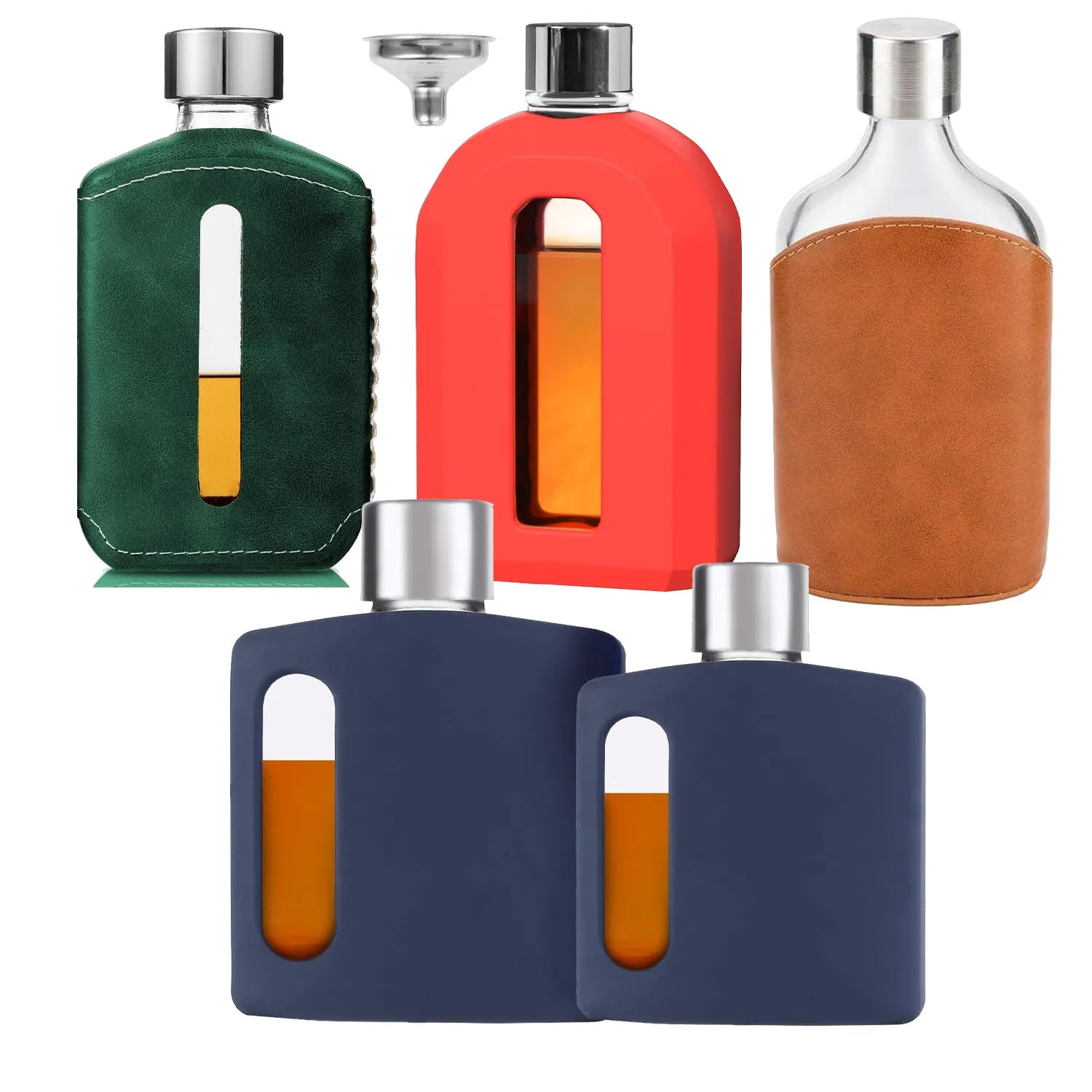 Easily Detachable Ultra-Thick Silicone BPA-Free Glass Hip Flask with Funnel Wood Lids for Cambodia Tennent's Lager Riegele