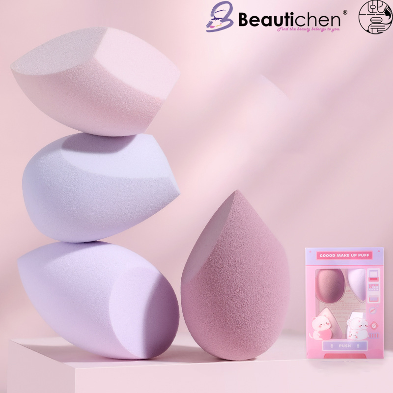 Beautichen 4PCS Makeup Sponge - Dense Large Angled Surface Cosmetic Puff, Non-Absorbent Sponge for Liquid Foundation (Professional)