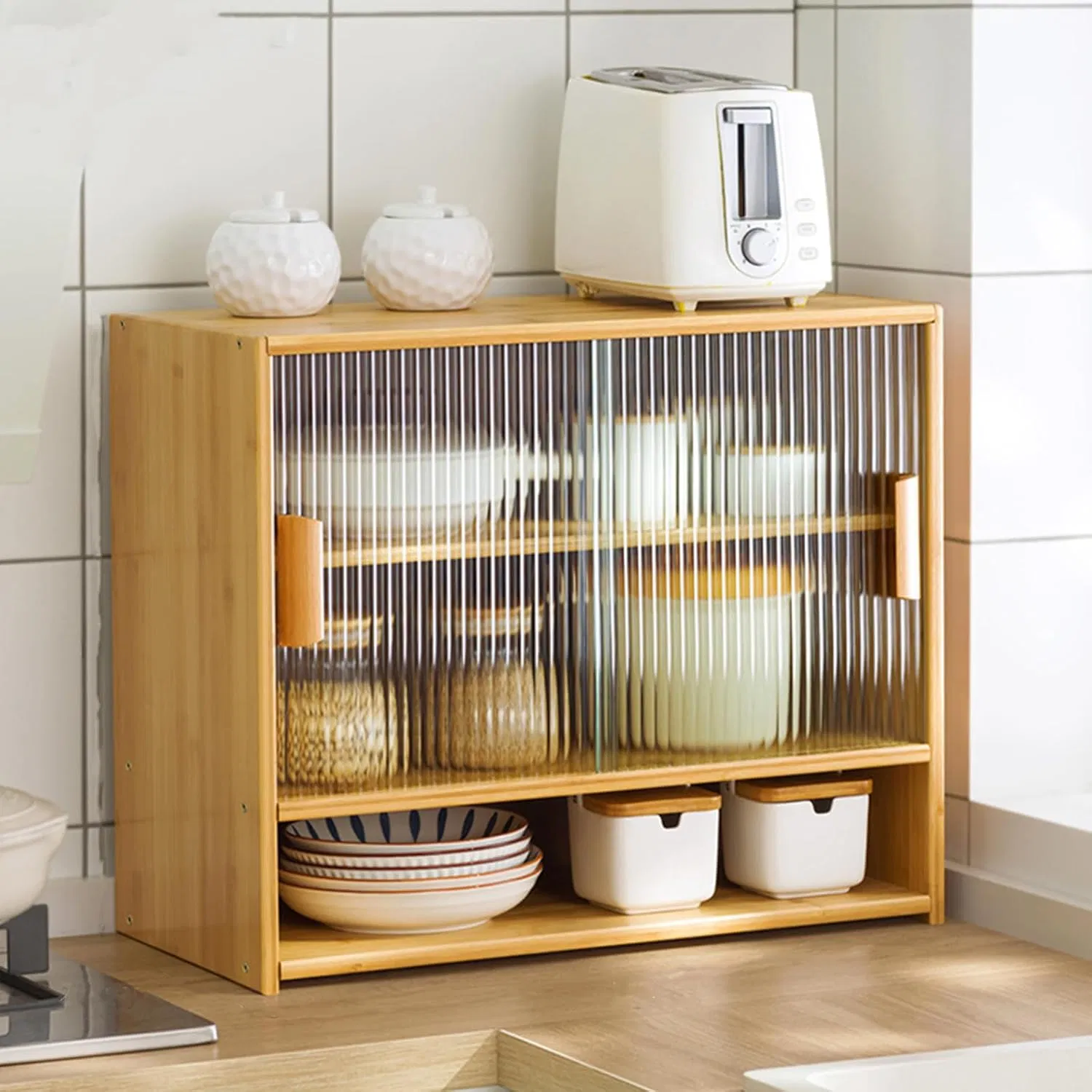 Bamboo Made Modern Creative Dust-Proof Cup, Bowl, Dish, Bamboo Storage Cabinet