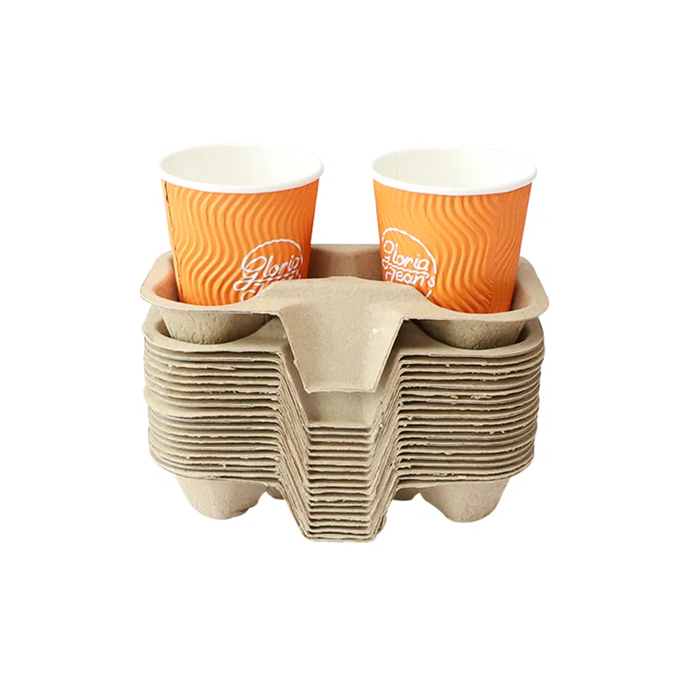 Reusable Pulp Paper 2 Cup Holder Coffee Paper Cup Tray Takeout Packaging Cup Holder