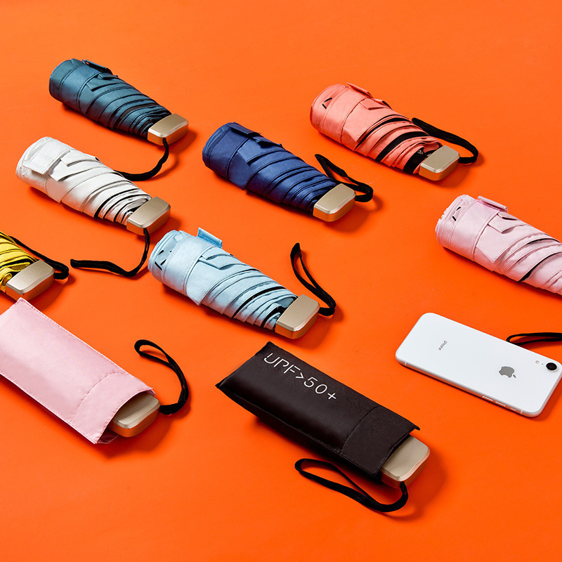 6rib 5 Folding Custom Manual Rain Sun Vinyl UV Windproof Parasol Advertising Women Gift Mini Pocket Pink Umbrella