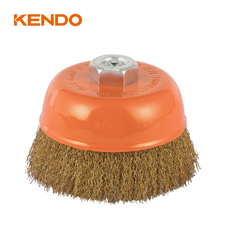 Crimped and Copperized Wire Cup Brush Suitable for General Deburring, Removing of Paint, Scale, Corrosion of All Kinds and Cleaning of Weld Seams and Spot-Weld