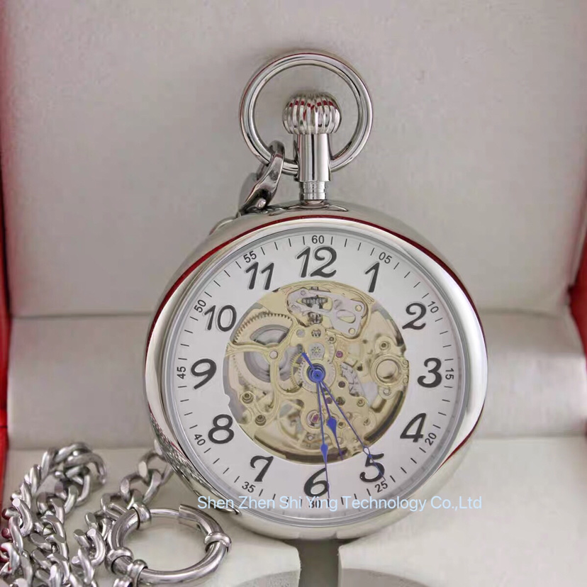 Luxury Stainless Steel Automatic Self Wind Mechanical Mens Pocket Watches