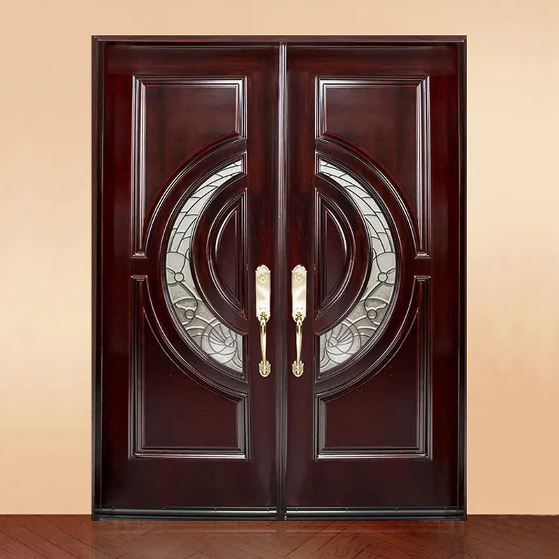 Top Quality Wooden Door House Villa Exterior Double Engrave Wooden Doors Custom Made Solid Wood Main Front Entry Door Design