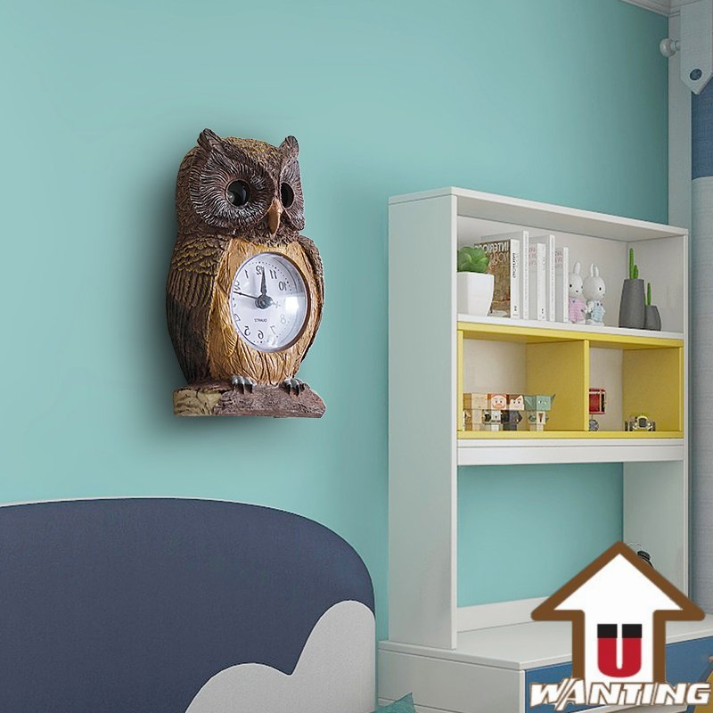 Nordic Lovely Resin Craft Owl Wall Hanging Pendulum Clock Living Room Decoration