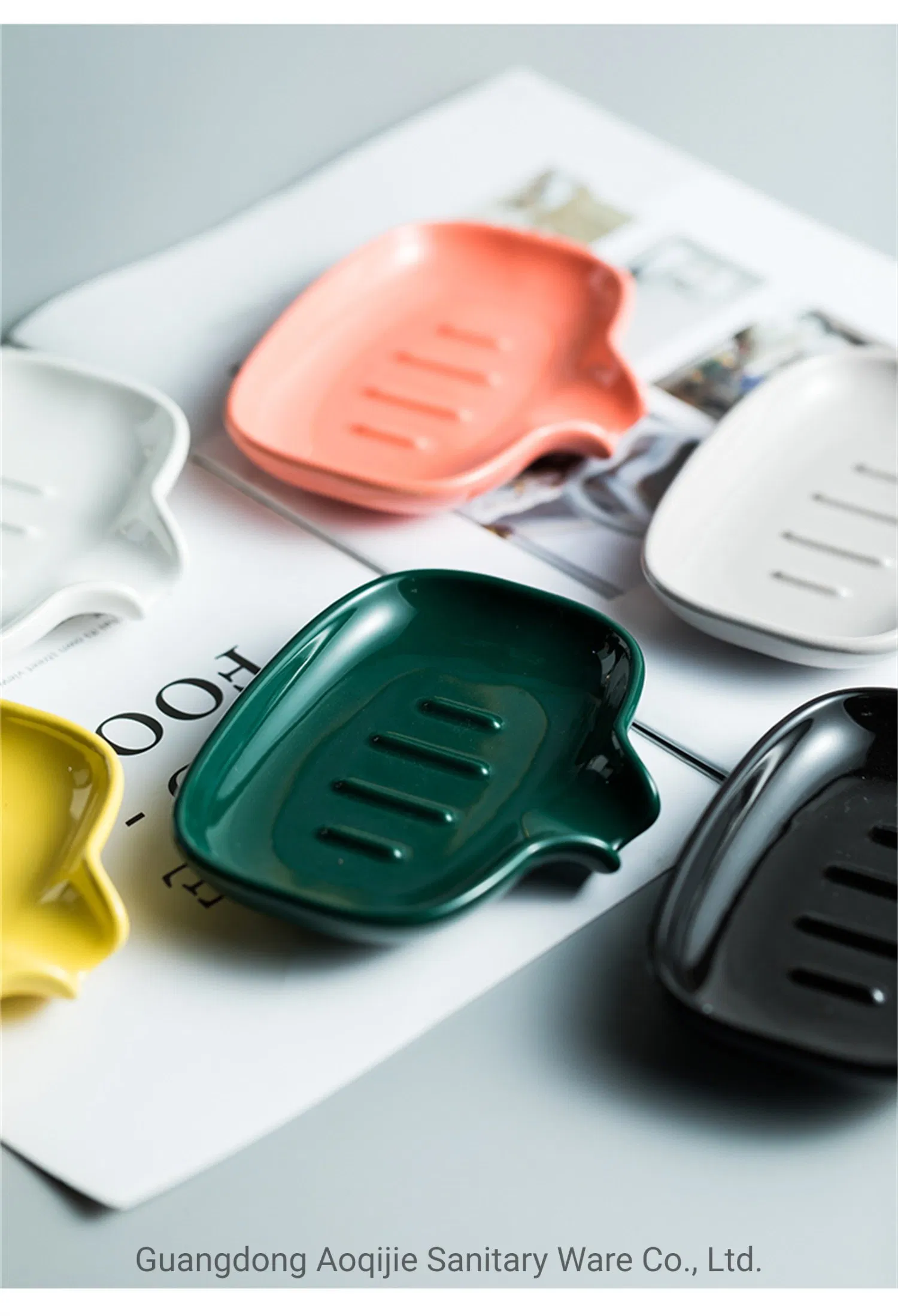 Luxury Leaf Soap Holder Plastic Drain Box Ceramic Gold Marble Leaf Shape Soap Dish for Bathroom Hotel Soap Dish Holder Two Models for Choose Six Colors