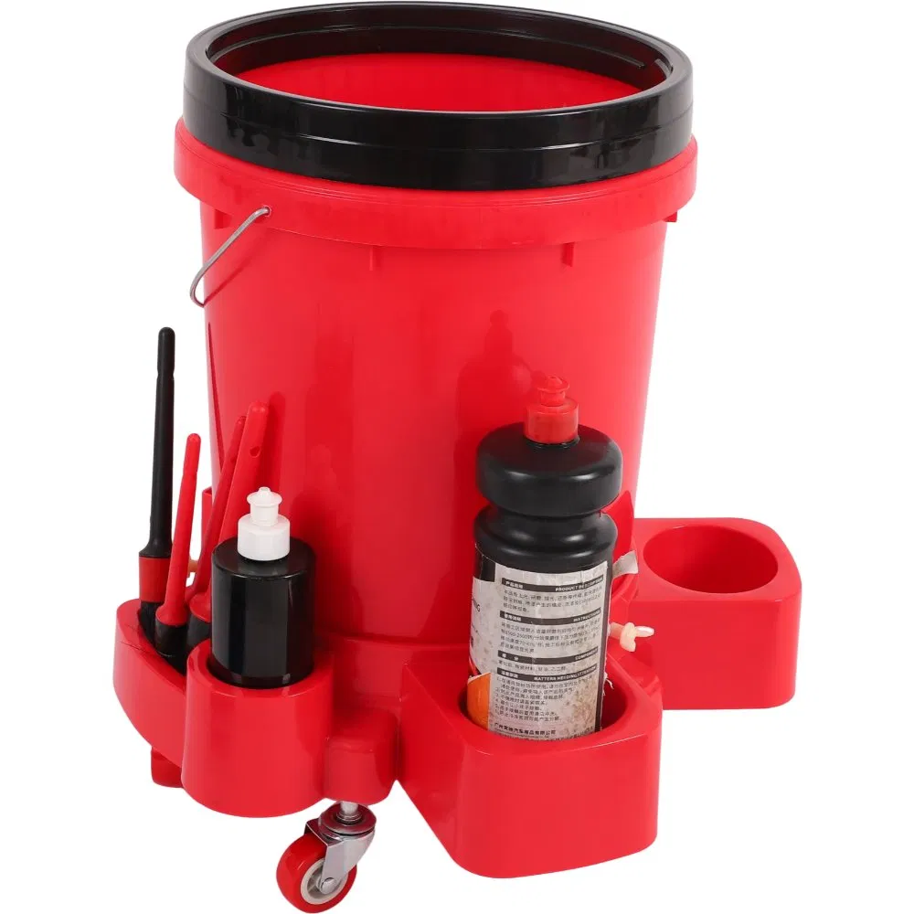 Portable Removable Rolling Plastic Dolly Car Washing Bucket Plastic Black Transparent Bucket with Lid for Car Detailing