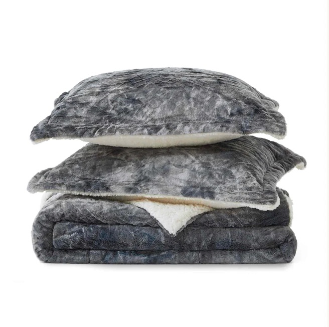 Luxurious Reversible Sherpa Blanket and Fleece Comforter Set