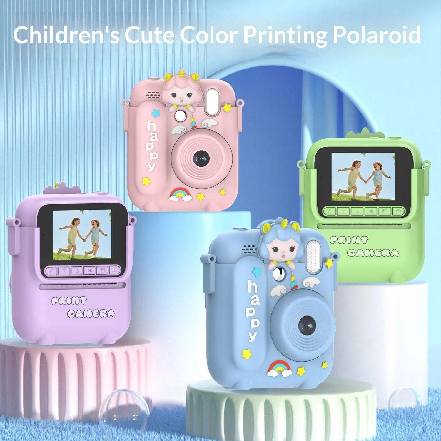Z700 Kids Instant Camera for Girls, 2.4 Inch 1080P Digital Camera for Kids with Instant Print, Unicorn Silicone Case, 32GB Memory Card & Card Reader, Birthday C