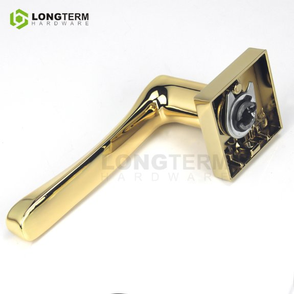 High End Zinc Alloy Lever Interior Black Gold Door Handle on Rosette