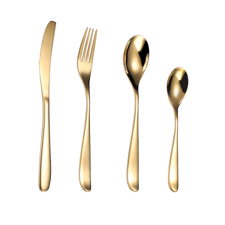 China Factory Colorful Gold Wholesale Kitchen 4PCS Silverware Forks Fork and Spoon Gold Flatware Set Stainless Steel Cutlery