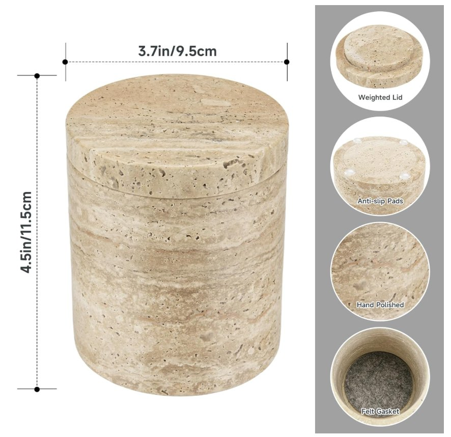 Natural Marble Canister Toothbrush Holder Cotton Swab Container with Lid