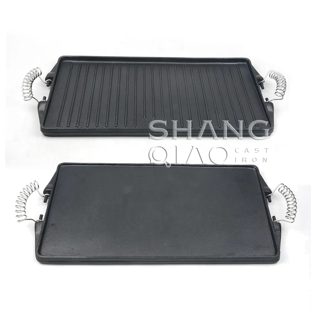 Чугунная решетка-гриль сковорода прямоугольная двусторонняя