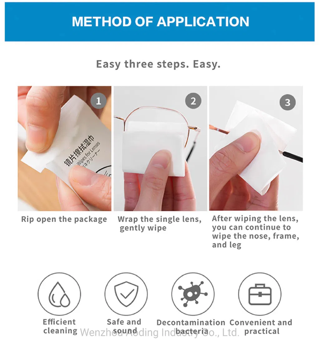 Individual Package Pre-Moistened Lens Cleaning Wet Wipes for Cleaning Screen and Glasses