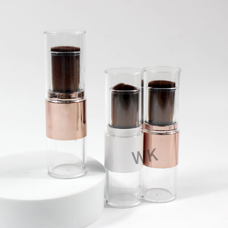 Vegan Synthetic Hair Flat Heel Retractable Refillable Makeup Powder Brush Cosmetic Loose Powder Container with Brush