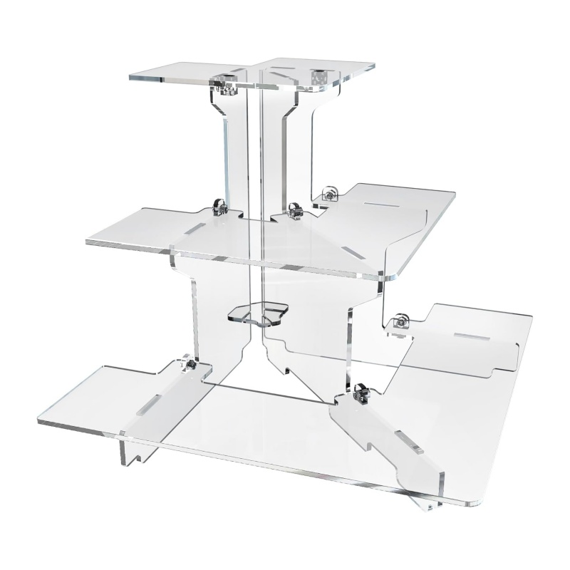 Acrylic Riser Display Shelf 3-Tier L-Shaped Platform for Amiibo Funko Pop Figures Perfume Cologne Organizer Cupcake Desserts Holder Crystals Collectibles Tablet