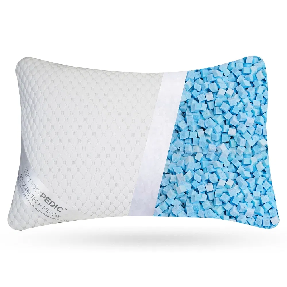 Cubic Memory Foam Pillow, Adjustable Gel Infused Shredded Foam Pillow for Pain Relife, Queen Size