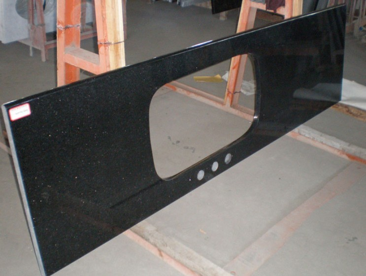 Polished Black Galaxy Granite Slabs Countertops for Villa Granite Stone Worktop