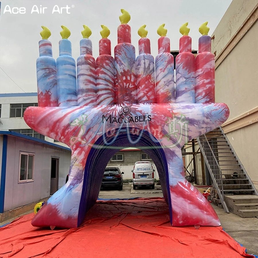 Portable Inflatable Hanukkah Menorah Tunnel Tent Fully Painted Candlestick Channel Tent for Holiday Decoration