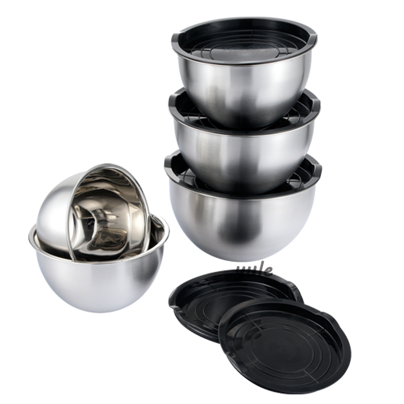 Gray Color Silicone Bottom Stainless Steel Salad Mixing Bowl