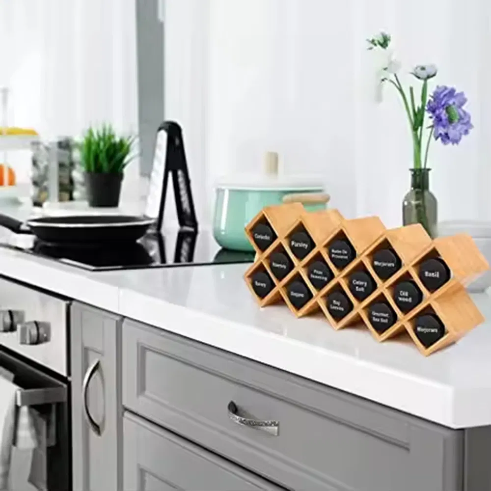 Popular Kitchen Storage Shelf Jar Standing Holder Bamboo Spice Rack