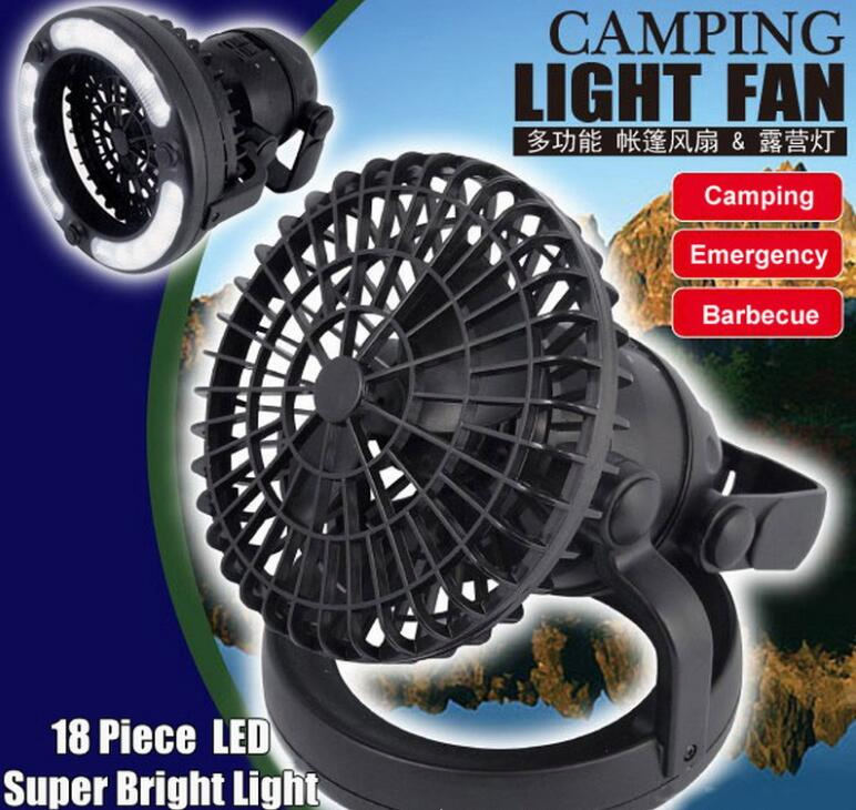 Portable 2 in 1 Combination 18 LED Lamp Camping Light Lantern Fan