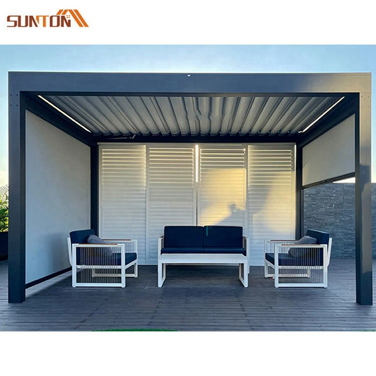 Luxury Patio Automatic Smart Cover Louver Roof System Waterproof Outdoor Modern Aluminium Pergola