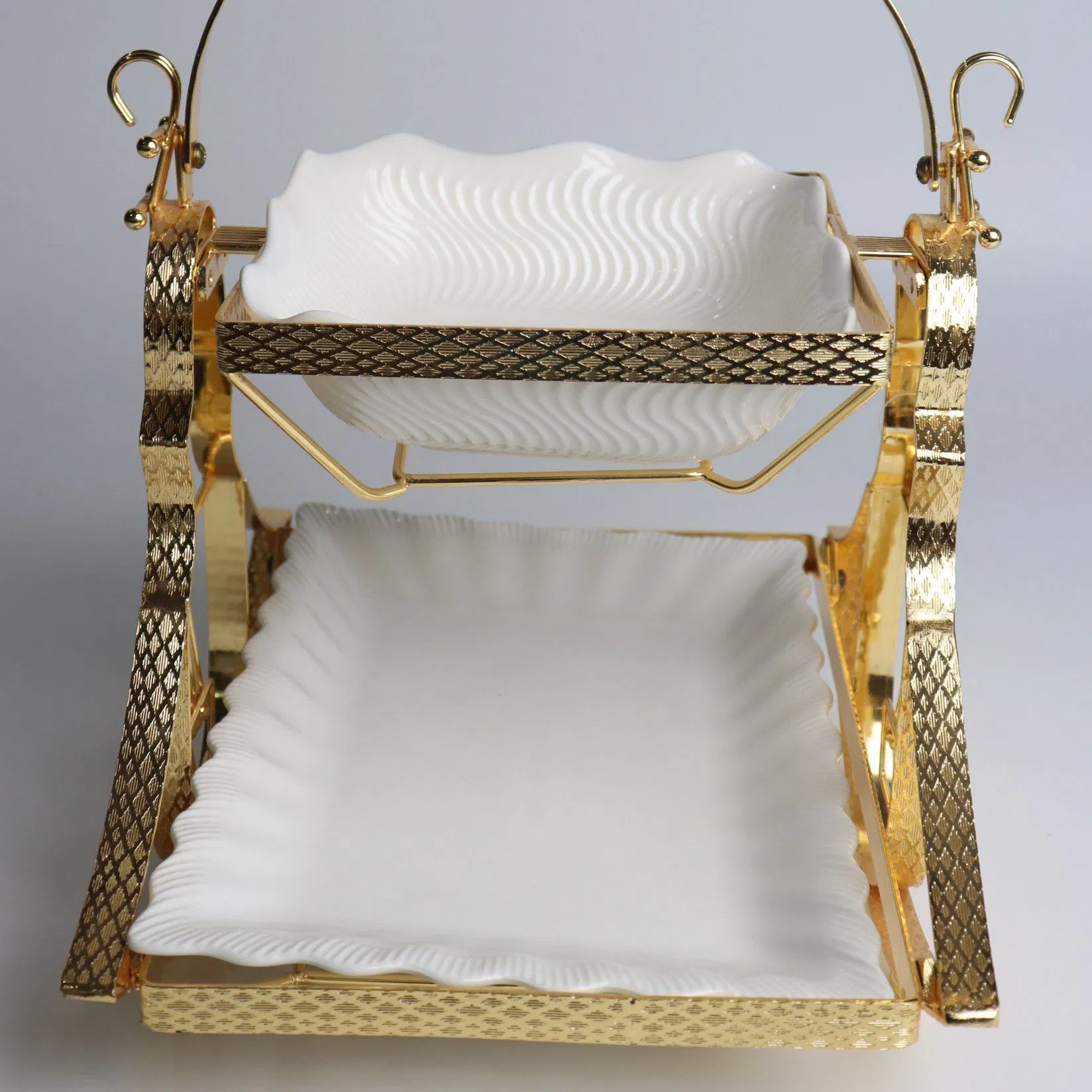 Home Ornament Gold-Plated Iron Frame with Large Size Double-Layer Ceramic Bowl