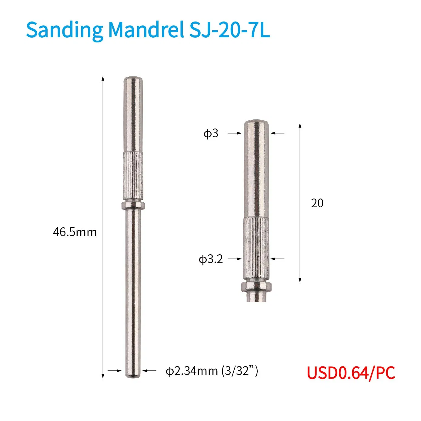 Sj-20-7L 3mm Super Long 20mm Mini Sanding Band Stainless Steel Mandrel