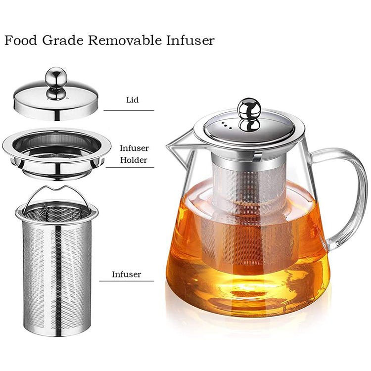 40oz Tea Kettle and Tea Pot Maker Glass Teapot with Removable Loose Tea Infuser Stovetop Safe Glass Teapot