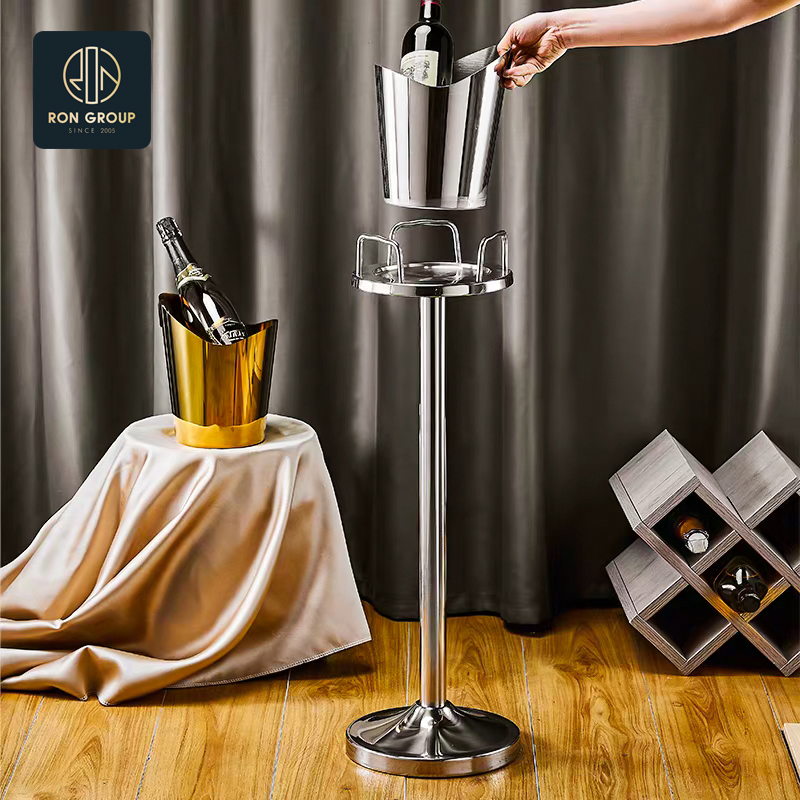 European Style Double-Handle Wholesale Stainless Steel Barware, Durable Wine Ice Bucket for Bar Hotel Catering