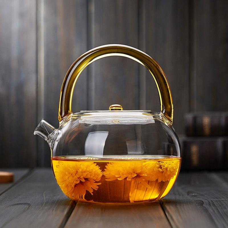 Vintage Heat-Resistant Glass Teapot with Color Handle Customized Kettle Tea Maker