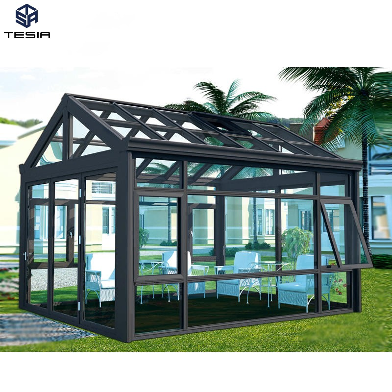 Double Toughened Glass Prefab Glass House Aluminum Profile Customized Sunroom