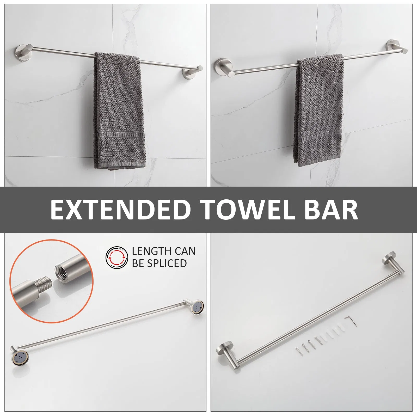 Modern Brushed Nickel Stainless Steel 4 Pieces Bathroom Accessory Set