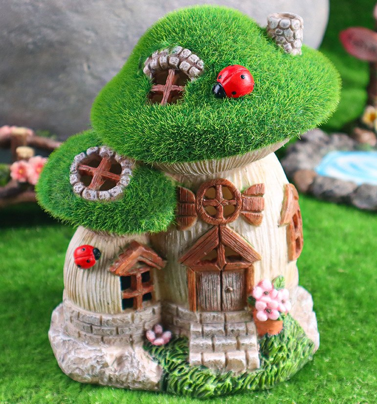 Garden Decor Green Flocked Mushroom Statues