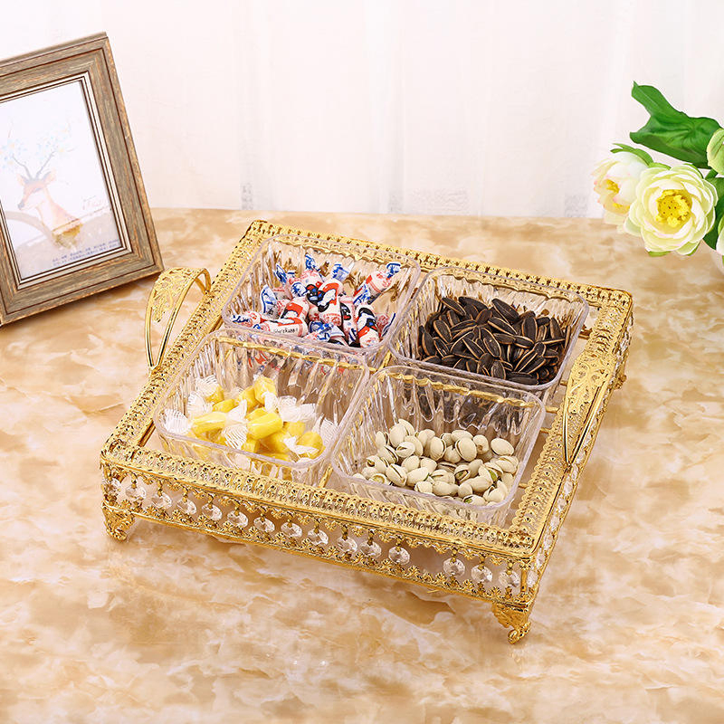 Elegant Customized Gold Plated Candy Tray with Plastic Bowl Set