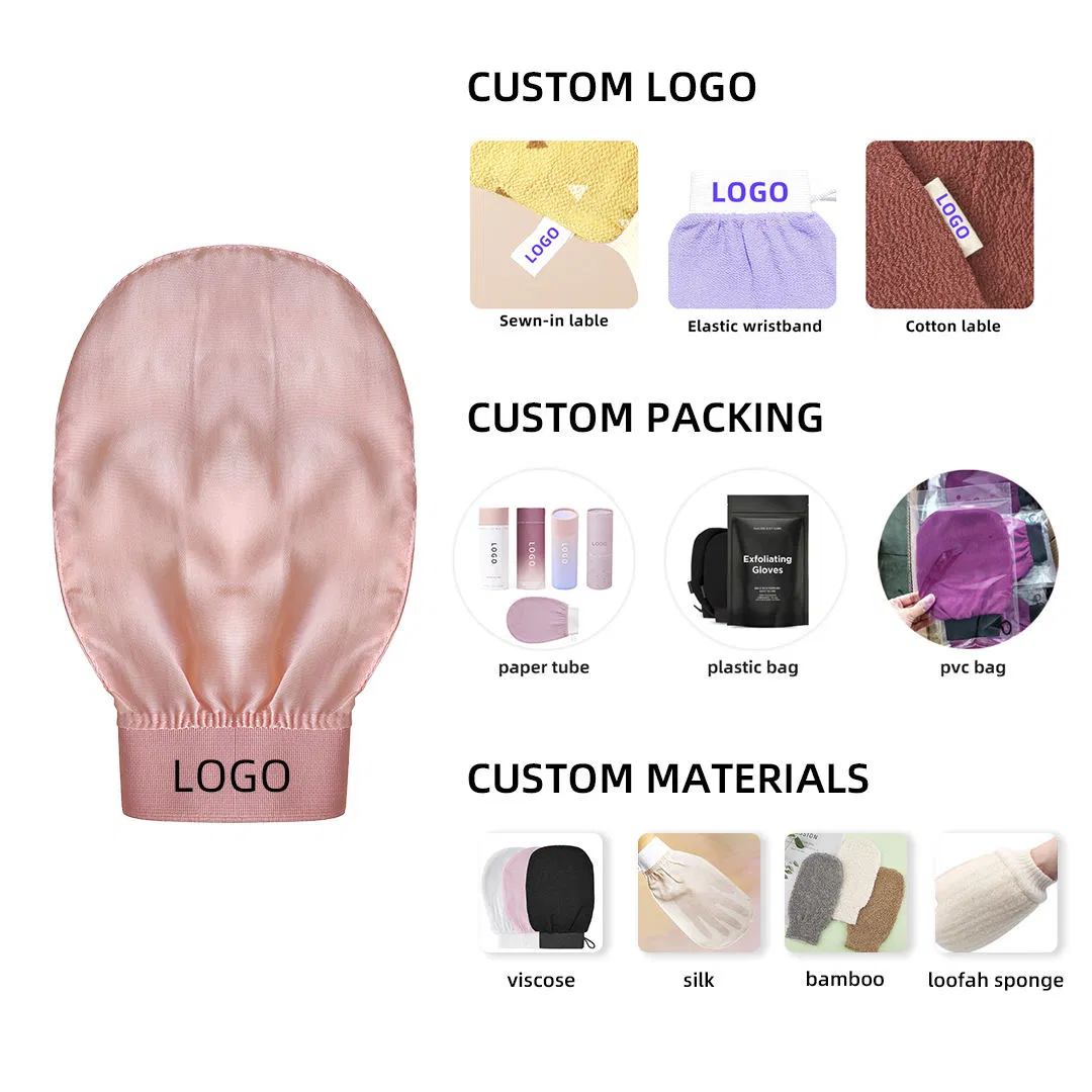 Supplier Custom Exfoliating Remove Dead Skin Scrubbing Silk Exfoliating Mitt Remove Tanning Silk Gloving Exfoliating 100% Silk
