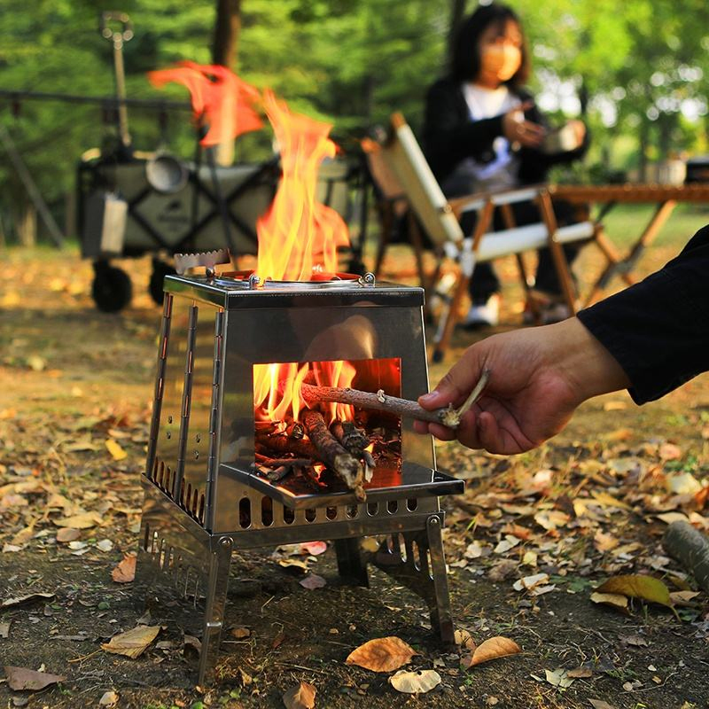 Outdoor SUS 304 Camping Picnic Barbecue Lightweight Stainless Steel Portable Folding Card-Type Detachable Wood Stove