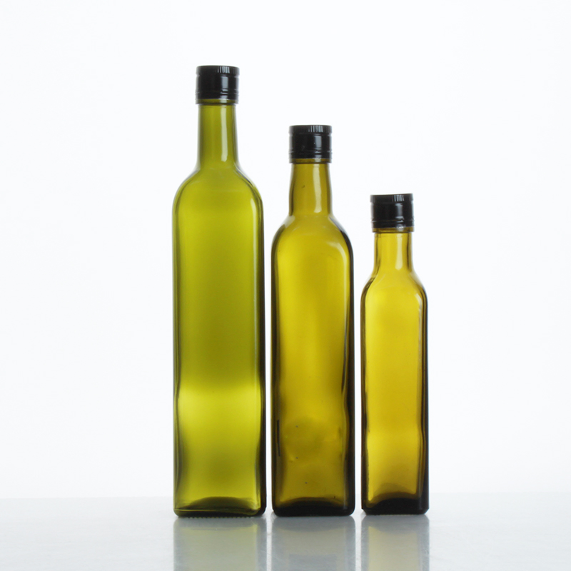 High Quality Green Square Olive Oil Glass Bottle