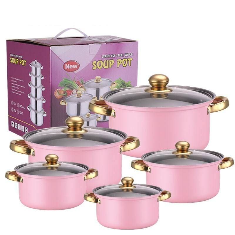 10PCS Stainless Steel Soup Steamer Pot Set with Lid Cookware