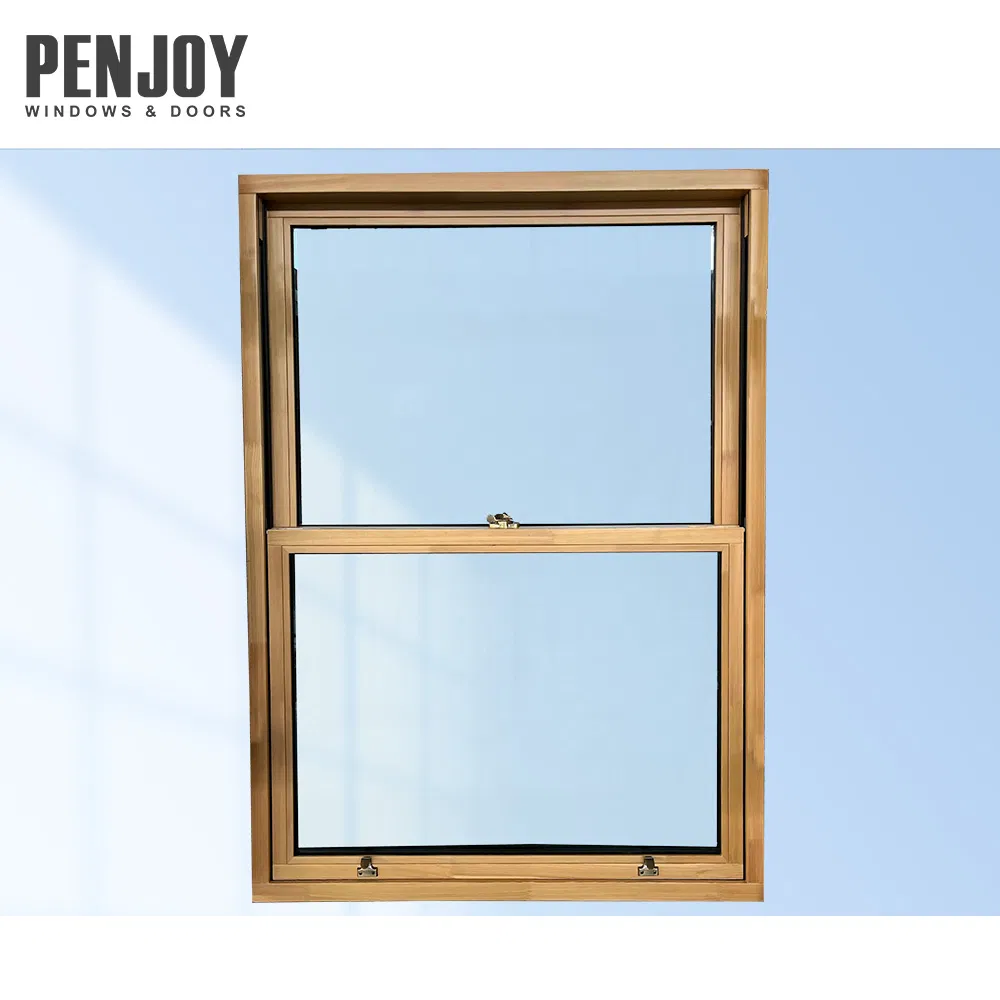 Penjoy American Classic Popular Style Vertical Sliding Glass Double Glaze Single Hung Window Wood Window